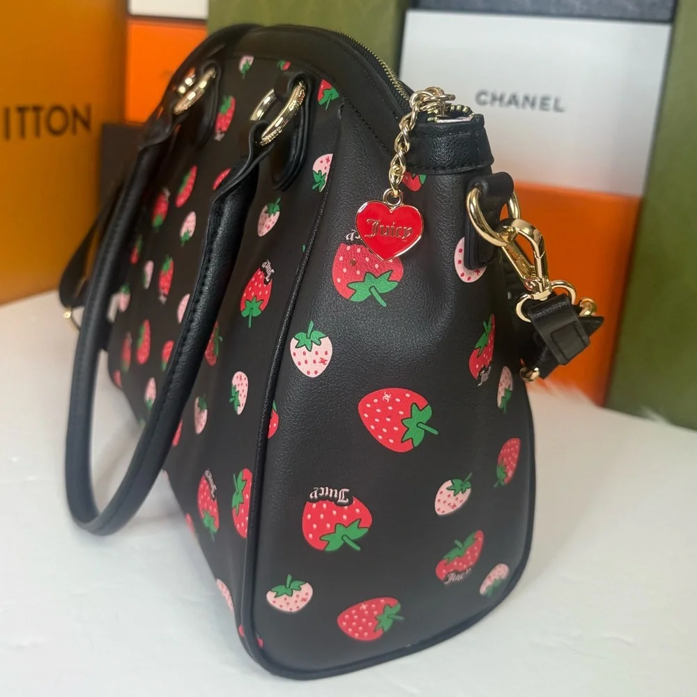 ๐JUICY COUTURE Black and Red Satchel with Strawberry Charm - Picture 9 of 16